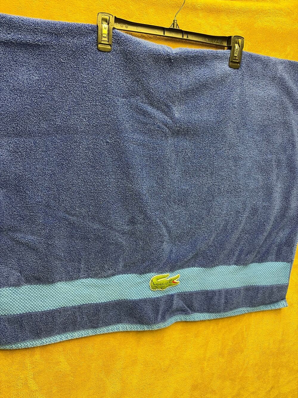 Lacoste Bath Towel Blue Striped Cotton Embriodered Crocodile Logo Towels
